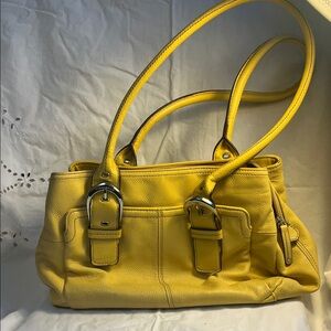 Yellow Leather Shoulder Bag - Classic Women's Tote